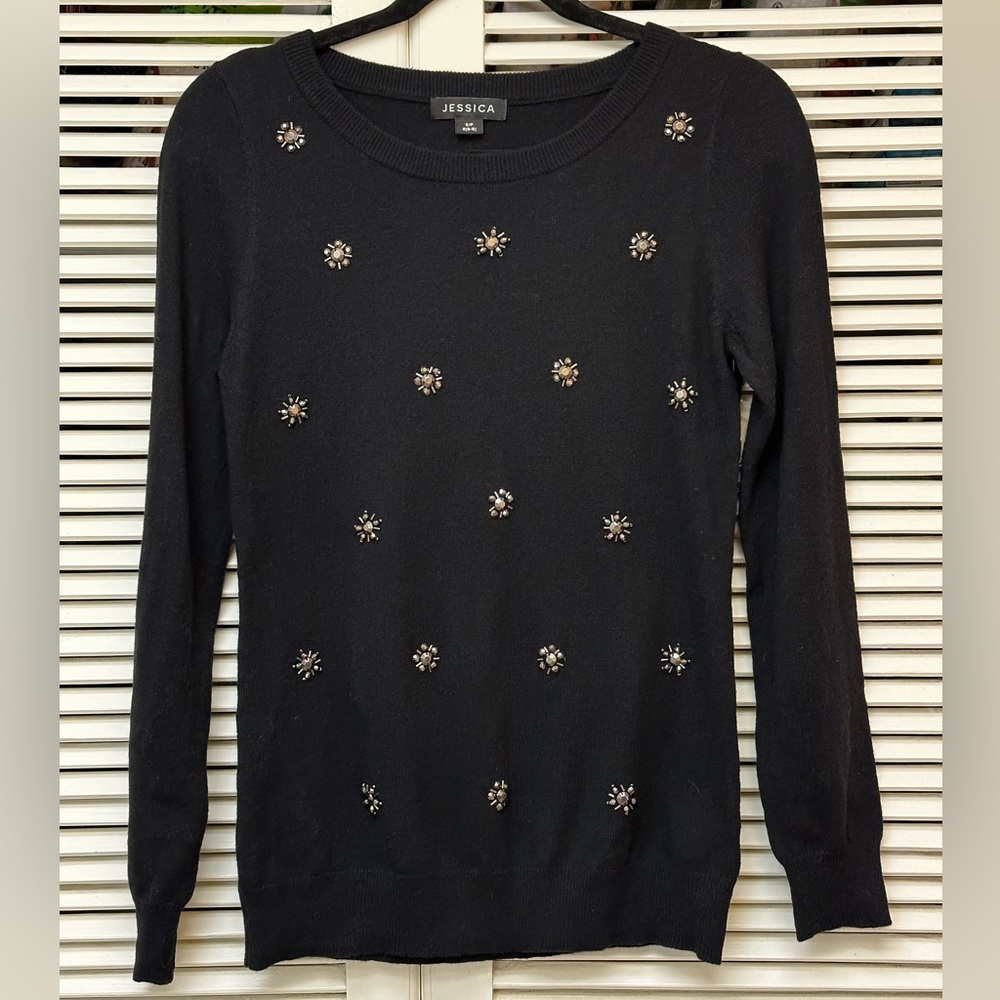 Black Sweater with Dark Silver Beading Size Small